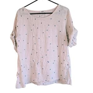 Nais pink floral embroidered roll sleeve blouse size medium